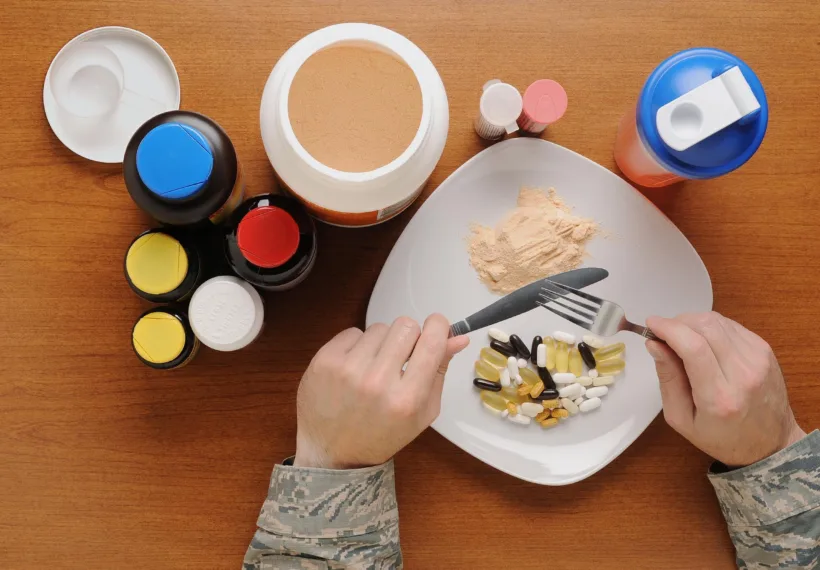 The supplement business is a multi-billion dollar industry that is not currently regulated like conventional food and drug products by the Food and Drug Administration. The use of supplements is designed to add further nutritional value to the diet, not act as a meal replacement. (U.S. Air Force photo illustration/Airman 1st Class Daniel Brosam)