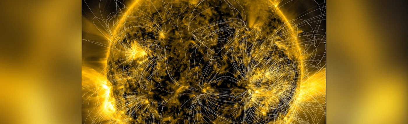 Scientists have developed a way to produce models of where the magnetic field lines are several times each day. Here we have created a time-lapse version of these models over four days (2-3 each day) to give you a peek at how these change over time. The spiraling arcs of magnetic field lines emerge from active regions and connect back to areas with the opposite polarity. The field lines are more concentrated where regions are more magnetically intense. And of course, they rotate with the rotation of the Sun.