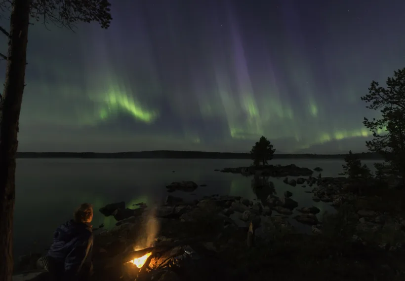 Northern lights at a campfire in northern Norway