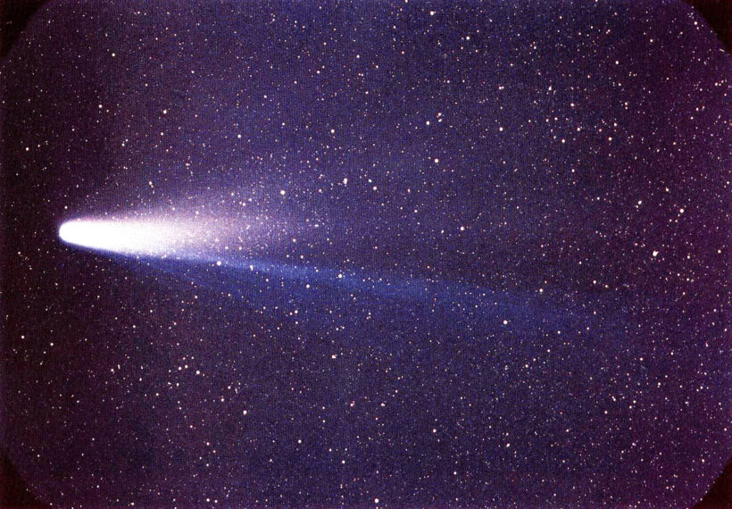 Comet 1P/Halley as taken March 8, 1986 by W. Liller, Easter Island, part of the International Halley Watch (IHW) Large Scale Phenomena Network.
