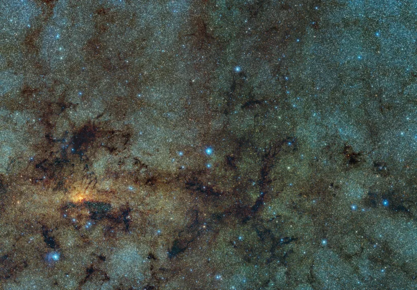 This image, captured with the VISTA infrared survey telescope, as part of the Variables in the Via Lactea (VVV) ESO public survey, shows the central part of the Milky Way. While normally hidden behind obscuring dust, the infrared capabilities of VISTA allow to study the stars close to the galactic centre.