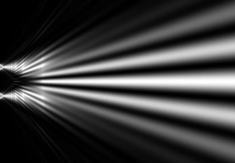 Calculated intensity distribution behind a double slit illuminated by a plane monochromatic, fully coherent X-ray wave. The simulation of the wavefront propagation was performed with the XWFP propagation code (T. Weitkamp, Proceedings SPIE 5536 (2004) 181-189), using a Fresnel propagation kernel in paraxial approximation.