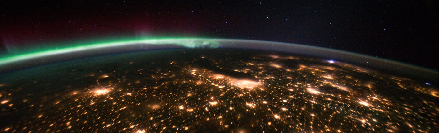 When viewed from the International Space Station (ISS), the night skies are illuminated with light from many sources. For example, the Midwestern United States presents a nighttime appearance not unlike a patchwork quilt when viewed from orbit.