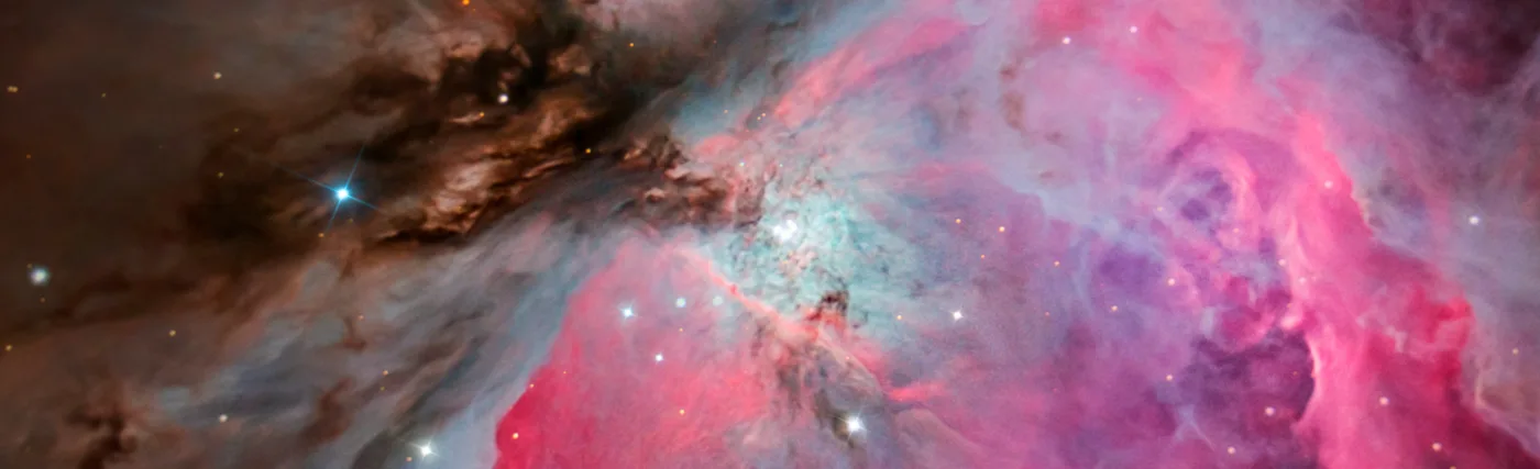 The Orion Nebula (Messier 42, M42), located in the Orion constellation 1270 light-years away, is one of the brightest and most beautiful nebulae in the night sky. It is a star-forming region, where new stars and star systems are born. The structure of this nebula is sculpted by a group of stars that release a large amount of radiation known as "The Trapezium", this cluster of stars is located in the central and brightest area of the image and is named after the figure formed by its stars.