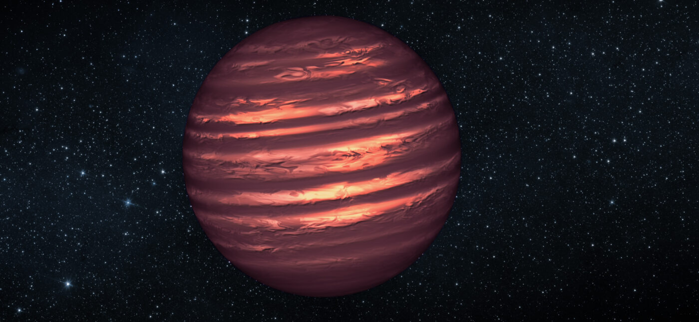 This artist's conception illustrates the brown dwarf named 2MASSJ22282889-431026. NASA's Hubble and Spitzer space telescopes observed the object to learn more about its turbulent atmosphere. Brown dwarfs are more massive and hotter than planets but lack the mass required to become sizzling stars. Their atmospheres can be similar to the giant planet Jupiter's. Spitzer and Hubble simultaneously observed the object as it rotated every 1.4 hours. The results suggest wind-driven, planet-size clouds.