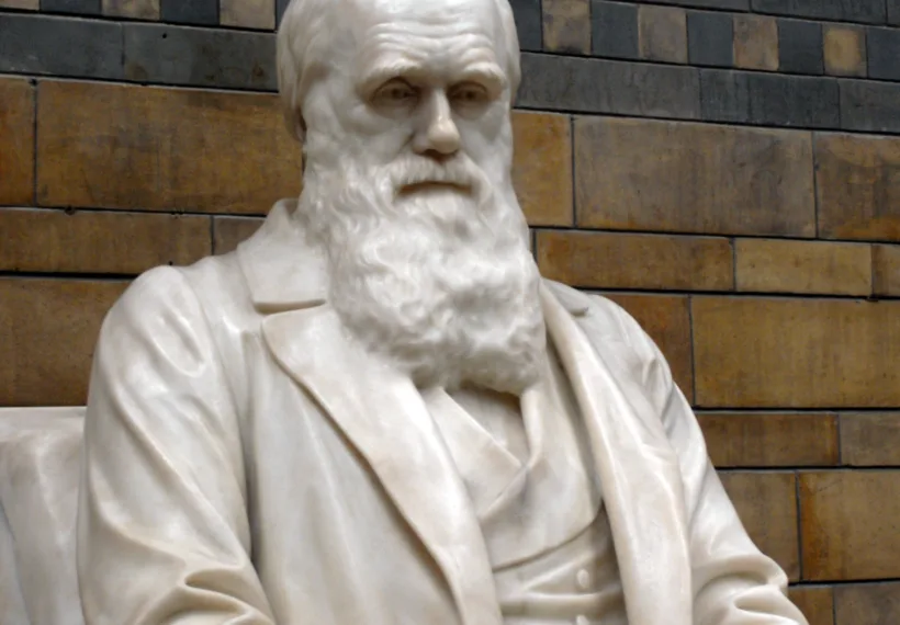 Statue of Charles Darwin in the Natural History Museum, London. The statue was created by Sir Joseph Boehm and was unveiled on 9 June 1885.