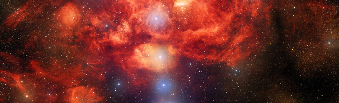 This image, taken by astronomers using the US Department of Energy-fabricated Dark Energy Camera on the Víctor M. Blanco 4-meter Telescope at Cerro Tololo Inter-American Observatory, a Program of NSF’s NOIRLab, captures the star-forming nebula NGC 6357, which is located 8000 light-years away in the direction of the constellation Scorpius. This image reveals bright, young stars surrounded by billowing clouds of dust and gas inside NGC 6357, which is also known as the Lobster Nebula.