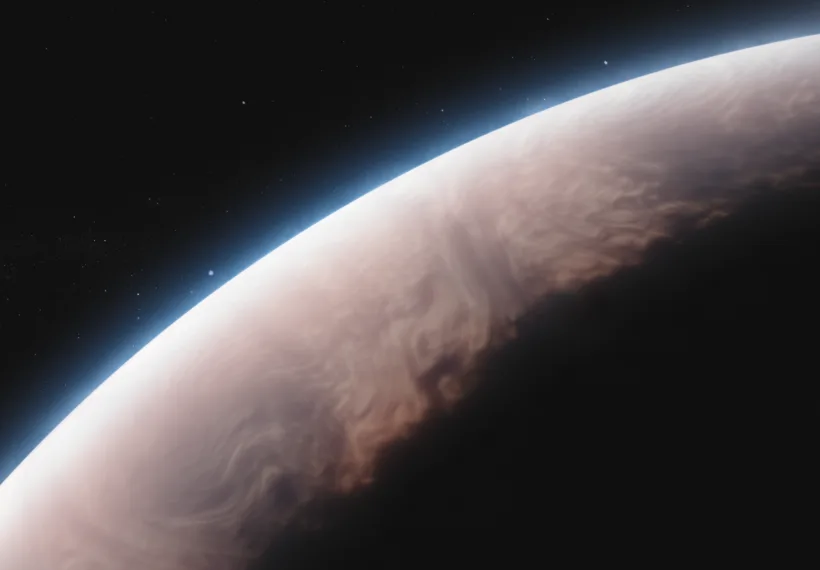 This artist's concept shows what the exoplanet WASP-17 b could look like. WASP-17 b, also called Ditsö̀, is a hot gas giant that orbits its star at a distance of just 0.051 AU (about 4.75 million miles, or one-eighth the distance between Mercury and the Sun), completing one full circuit in about 3.7 Earth-days.