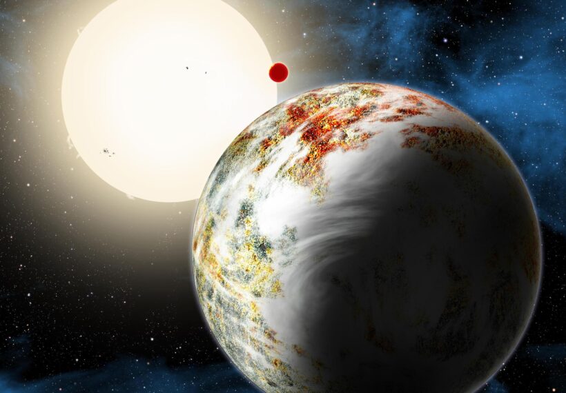 ​​An artist conception shows the Kepler-10 system, home to two rocky planets. In the foreground is Kepler-10c, a planet that weighs 17 times as much as Earth and is more than twice as large in size.