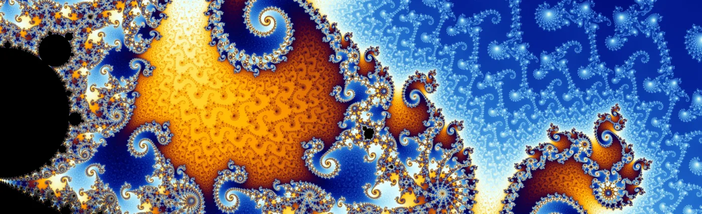 Partial view of the Mandelbrot set. Step 4 of a zoom sequence: The central endpoint of the "seahorse tail" is also a Misiurewicz point. Coordinates of the center: Re(c) = -.743,643,900,055, Im(c) = .131,825,890,901 Horizontal diameter of the image: .000,000,049,304 Magnification relative to the initial image: 62,407,000 Created by Wolfgang Beyer with the program Ultra Fractal 3. Uploaded by the creator.
