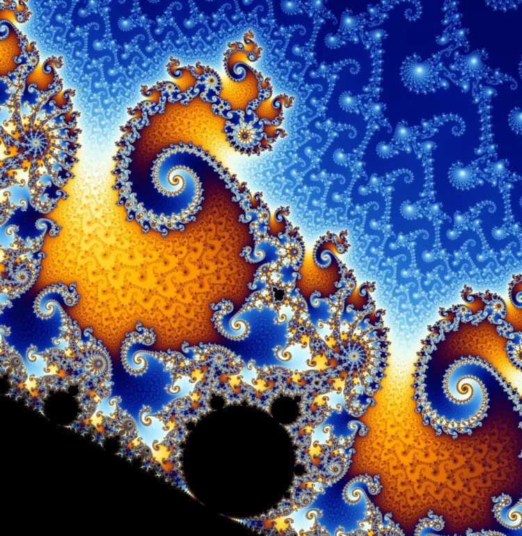 Partial view of the Mandelbrot set. Step 4 of a zoom sequence: The central endpoint of the "seahorse tail" is also a Misiurewicz point. Coordinates of the center: Re(c) = -.743,643,900,055, Im(c) = .131,825,890,901 Horizontal diameter of the image: .000,000,049,304 Magnification relative to the initial image: 62,407,000 Created by Wolfgang Beyer with the program Ultra Fractal 3. Uploaded by the creator.