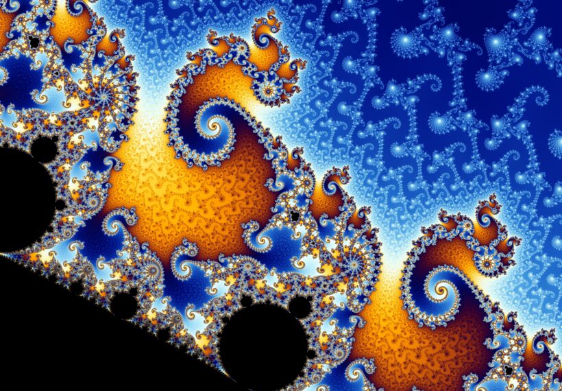 Partial view of the Mandelbrot set. Step 4 of a zoom sequence: The central endpoint of the "seahorse tail" is also a Misiurewicz point. Coordinates of the center: Re(c) = -.743,643,900,055, Im(c) = .131,825,890,901 Horizontal diameter of the image: .000,000,049,304 Magnification relative to the initial image: 62,407,000 Created by Wolfgang Beyer with the program Ultra Fractal 3. Uploaded by the creator.