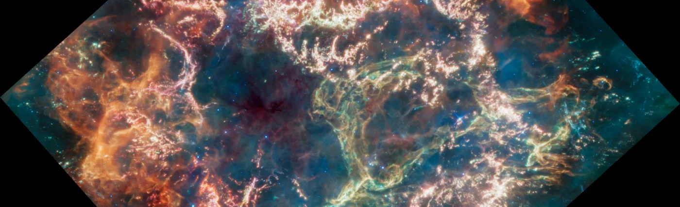 Cassiopeia A (Cas A) is a supernova remnant located about 11,000 light-years from Earth in the constellation Cassiopeia. It spans approximately 10 light-years. This new image uses data from Webb’s Mid-Infrared Instrument (MIRI) to reveal Cas A in a new light.