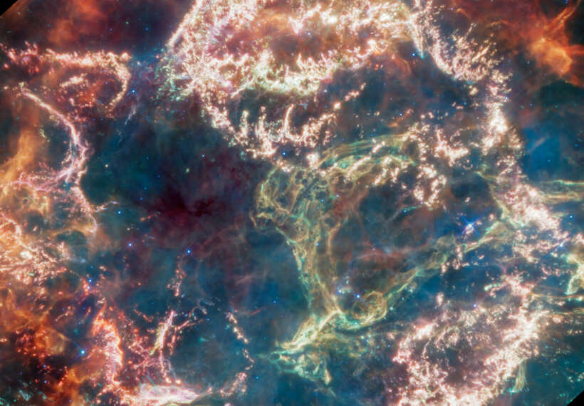 Cassiopeia A (Cas A) is a supernova remnant located about 11,000 light-years from Earth in the constellation Cassiopeia. It spans approximately 10 light-years. This new image uses data from Webb’s Mid-Infrared Instrument (MIRI) to reveal Cas A in a new light.