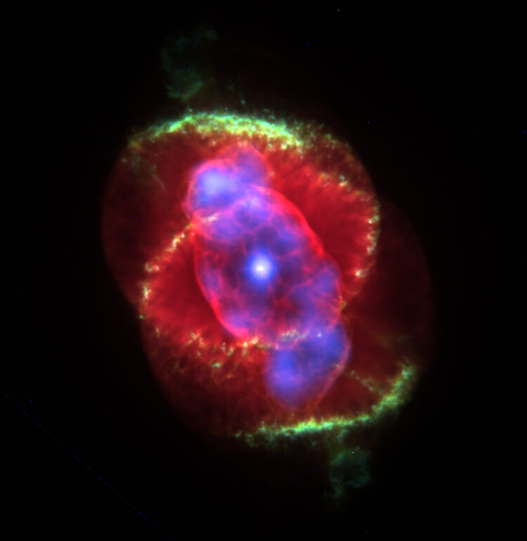 X-ray/optical composite image of NGC 6543, the Cat's Eye Nebula (X-ray: NASA/UIUC/Y.Chu et al., Optical: NASA/HST).