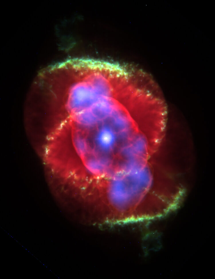 X-ray/optical composite image of NGC 6543, the Cat's Eye Nebula (X-ray: NASA/UIUC/Y.Chu et al., Optical: NASA/HST).