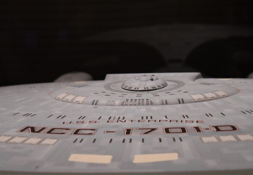 This model of the USS Enterprise star ship NCC-1701-D was used in The Next Generation from 1987-1994. This filming miniature was about 5 feet long! During the summer of 2019, the traveling exhibit "Star Trek: Exploring New Worlds" exhibit was featured at the Henry Ford Museum in Dearborn, Michigan. This is a photo of one of the Star Trek - The Next Generation displays. Taken in August, 2019, near the end of the exhbit's run.