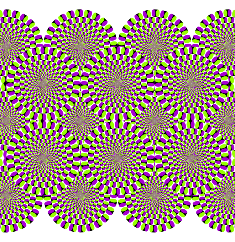 Rotating snakes, famous motion optical illusion by Akiyoshi Kitaoka. Peripheral drift illusion. This is a static image that seems to move.