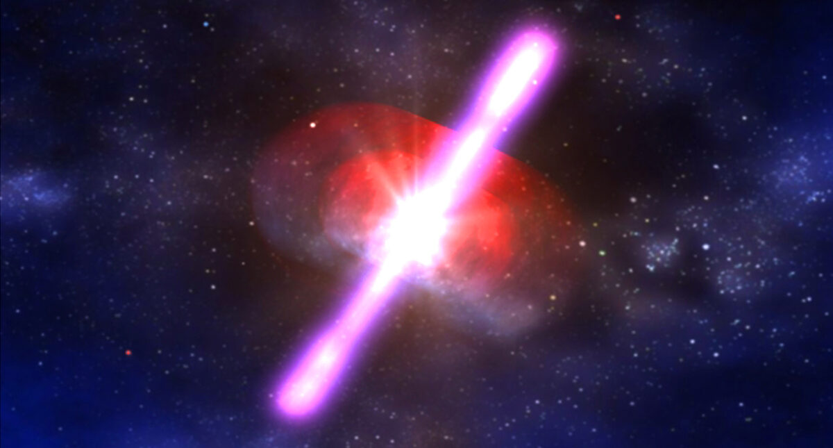 Using the powerful one-two combo of NASA’s Swift satellite and the Gemini Observatory, astronomers have detected a mysterious type of cosmic explosion farther back in time than ever before. The explosion, known as a short gamma-ray burst (GRB), took place 7.4 billion years ago, more than halfway back to the Big Bang.