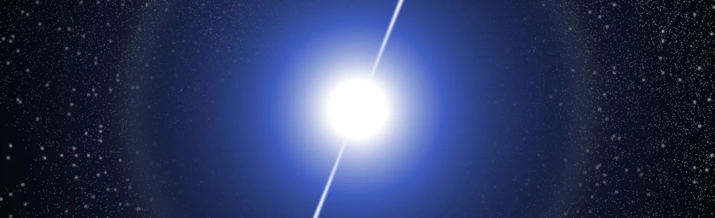A pulsar is a fast rotating neutron star. The symmetry axis of its magnetic field deviates from the axis of rotation, which is why it emits synchrotron radiation along the dipole axis.