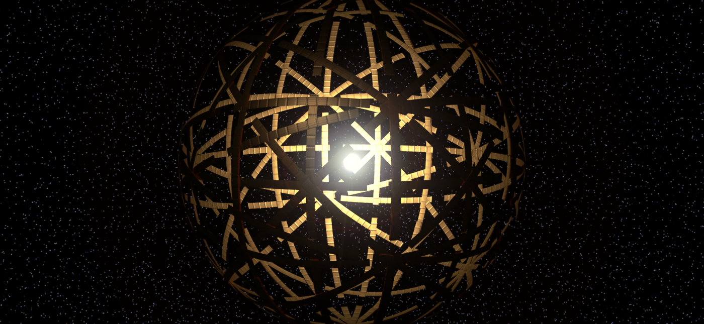 A Dyson Shell of massive independently orbiting arched panels. Rendered using Autodesk Maya and Adobe Photoshop.