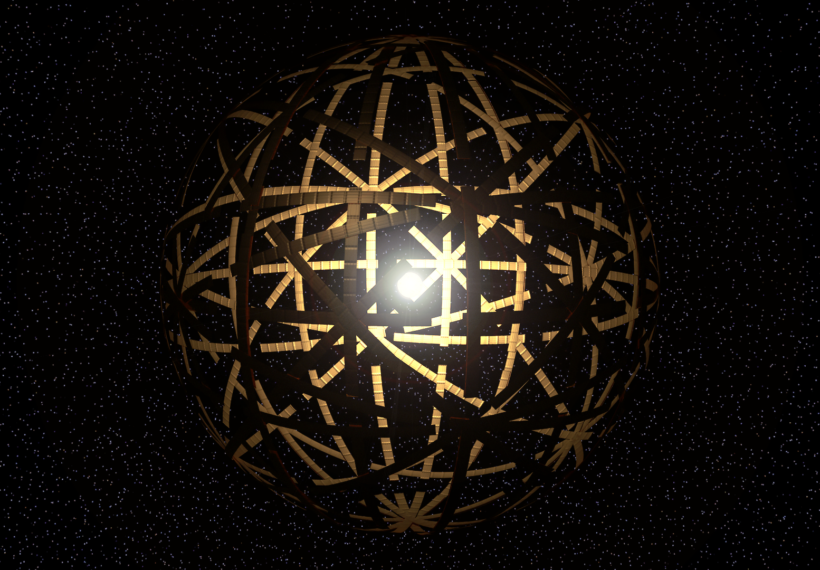 A Dyson Shell of massive independently orbiting arched panels. Rendered using Autodesk Maya and Adobe Photoshop.