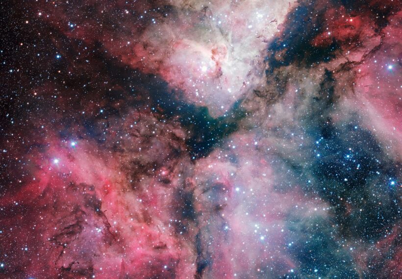 The spectacular star-forming Carina Nebula has been captured in great detail by the VLT Survey Telescope at ESO’s Paranal Observatory. This picture was taken with the help of Sebastián Piñera, President of Chile, during his visit to the observatory on 5 June 2012 and was released on the occasion of the new telescope’s inauguration in Naples on 6 December 2012.