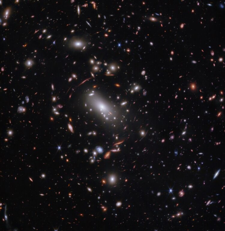 Thousands of glimmering galaxies are bound together by their own gravity, making up a massive cluster formally classified as MACS J1423.