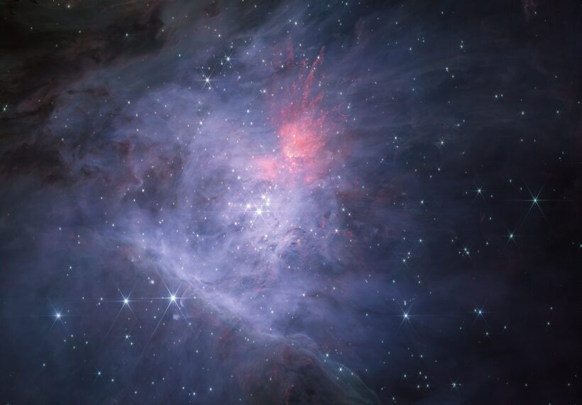This image shows the full survey of the inner Orion Nebula and Trapezium Cluster made using the NIRCam instrument on the NASA/ESA/CSA James Webb Space Telescope. This is the short-wavelength colour composite, which reveals the nebula, its stars, and many other objects in unprecedented detail in the infrared.