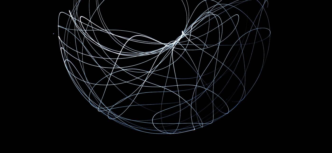 The butterfly effect is illustrated using a light source attached at the free end of double pendulum. This set of long exposure pictures shows the sensitive dependence on initial conditions in which a small change in one state can result in large differences in a later state, i.e. "small causes can have larger effects". As can be observed, each light trace pattern (each picture) is unique.