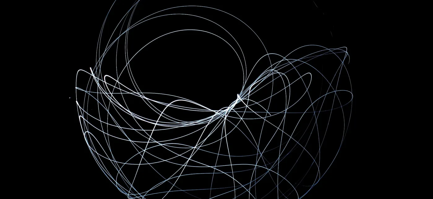 The butterfly effect is illustrated using a light source attached at the free end of double pendulum. This set of long exposure pictures shows the sensitive dependence on initial conditions in which a small change in one state can result in large differences in a later state, i.e. "small causes can have larger effects". As can be observed, each light trace pattern (each picture) is unique.