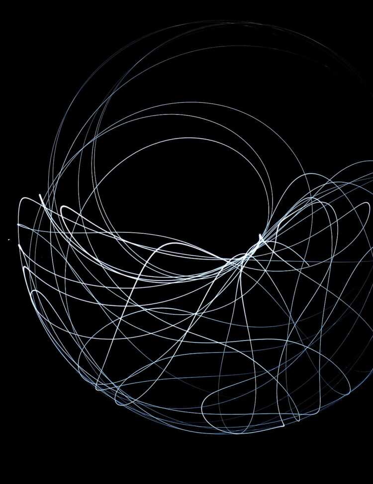 The butterfly effect is illustrated using a light source attached at the free end of double pendulum. This set of long exposure pictures shows the sensitive dependence on initial conditions in which a small change in one state can result in large differences in a later state, i.e. "small causes can have larger effects". As can be observed, each light trace pattern (each picture) is unique.