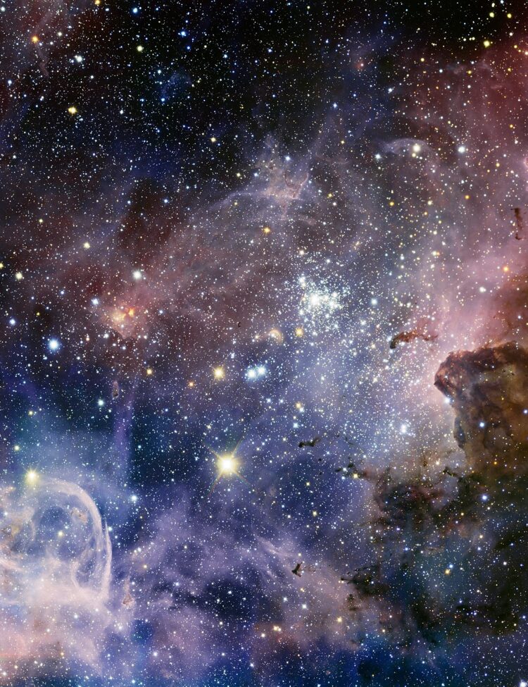 This broad panorama of the Carina Nebula, a region of massive star formation in the southern skies, was taken in infrared light using the HAWK-I camera on ESO’s Very Large Telescope. Many previously hidden features, scattered across a spectacular celestial landscape of gas, dust and young stars, have emerged.