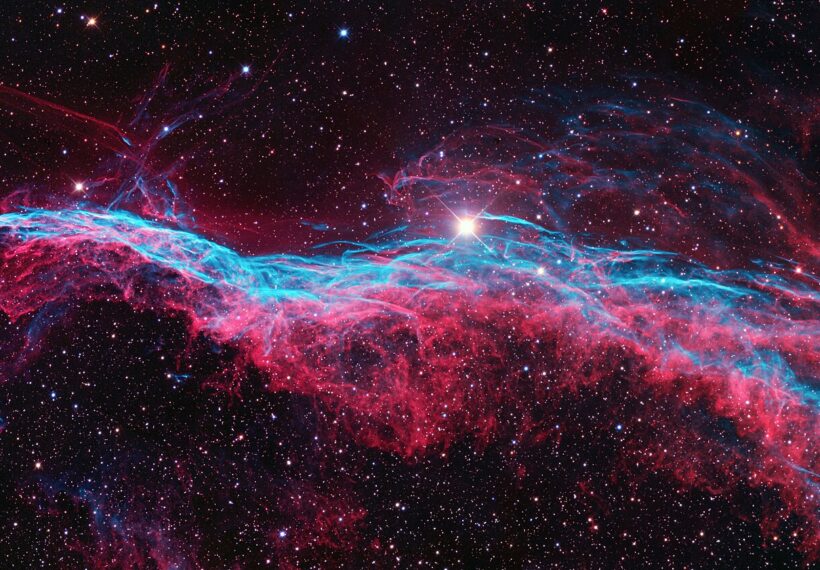NGC 6960 or the Veil Nebula is a cloud of heated and ionized gas and dust in the constellation Cygnus. The analysis of the emissions from the nebula indicate the presence of oxygen, sulfur, and hydrogen. This is also one of the largest, brightest features in the x-ray sky.