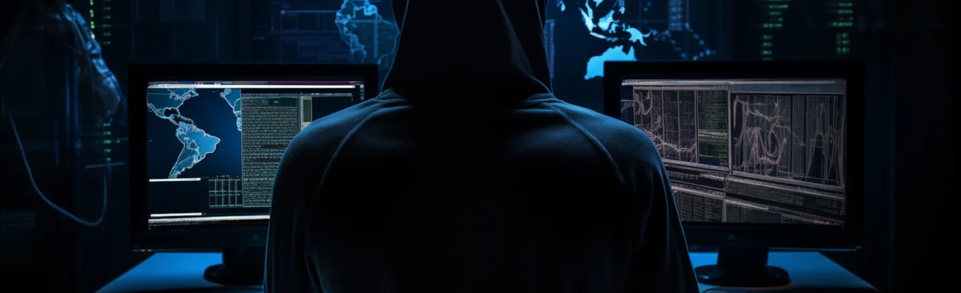 A concept image of a hacker at work in a dark room. The image was created for a piece of content but has since been released for use under a Creative Commons License. In other words, We invite you to use the image freely with attribution in the form of a link to the copyright holder's website at https:.//www.microbizmag.co.uk