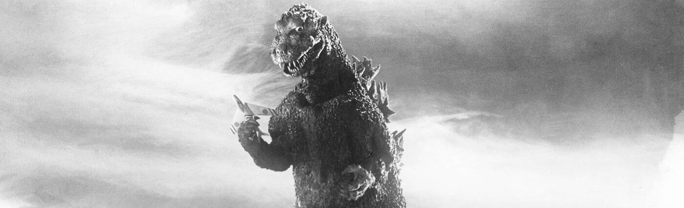 Production still of Godzilla in Godzilla (1954).