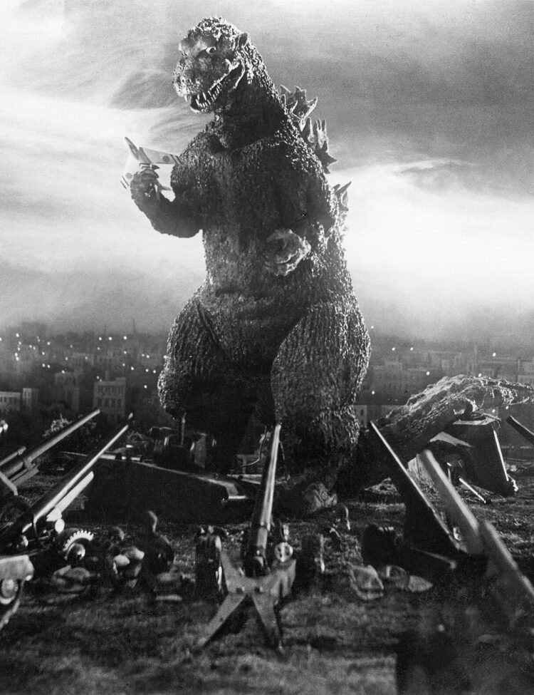 Production still of Godzilla in Godzilla (1954).