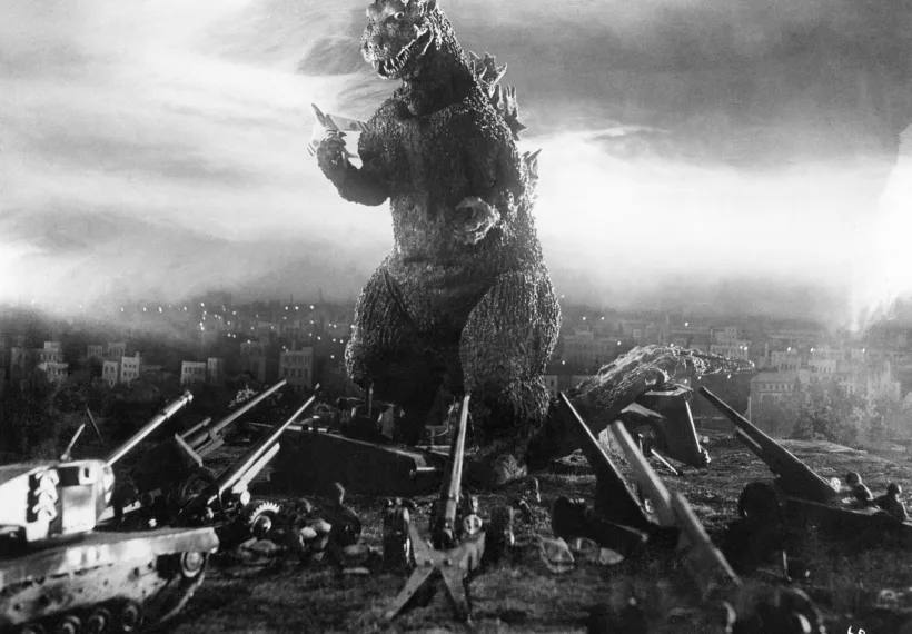 Production still of Godzilla in Godzilla (1954).