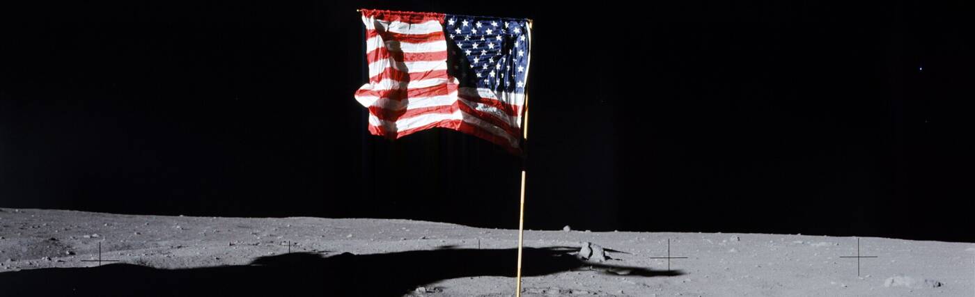 Apollo 11 Hasselblad image from film magazine 40/S - EVA. US flag on the moon.