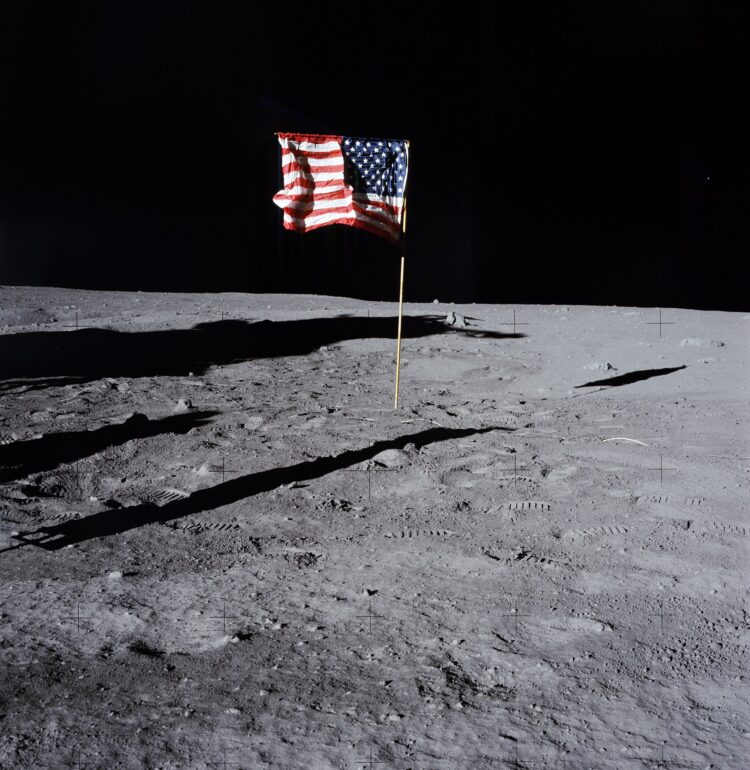 Apollo 11 Hasselblad image from film magazine 40/S - EVA. US flag on the moon.