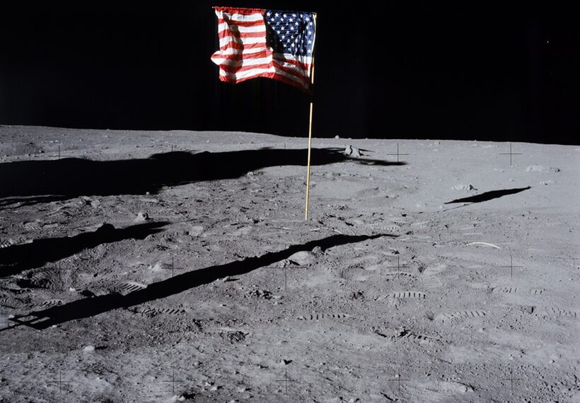 Apollo 11 Hasselblad image from film magazine 40/S - EVA. US flag on the moon.