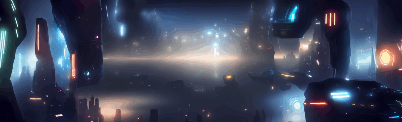 Algorithmically-generated AI science-fiction artwork featuring an advanced, high-tech metropolis in the distant future, created using the Stable Diffusion V1-4 AI diffusion model.