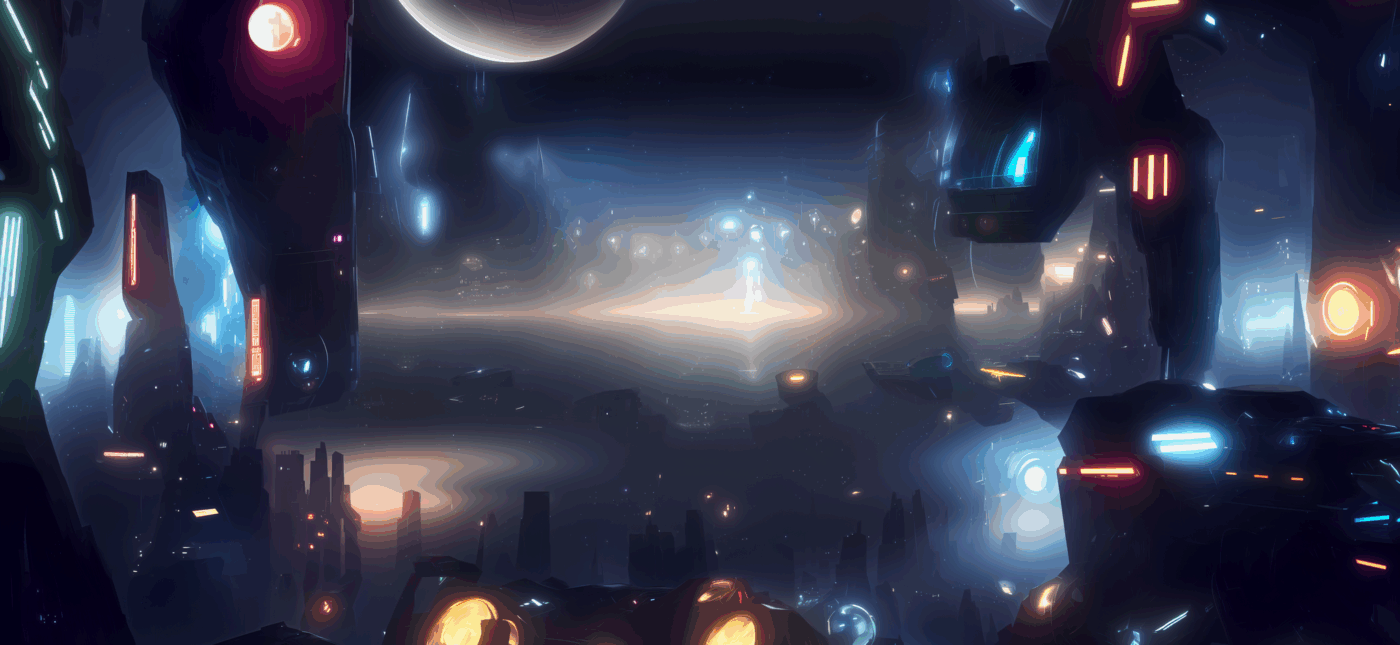 Algorithmically-generated AI science-fiction artwork featuring an advanced, high-tech metropolis in the distant future, created using the Stable Diffusion V1-4 AI diffusion model.