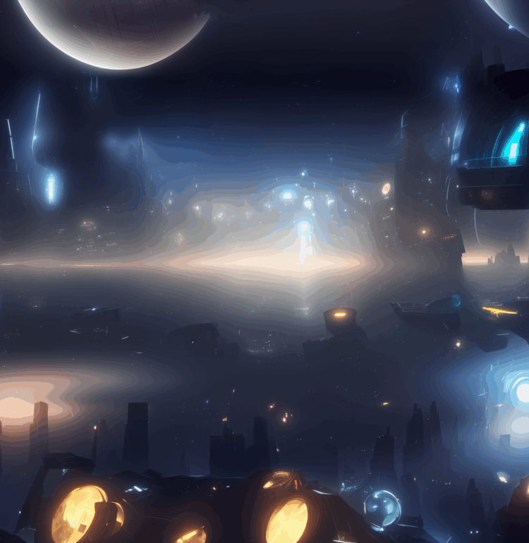 Algorithmically-generated AI science-fiction artwork featuring an advanced, high-tech metropolis in the distant future, created using the Stable Diffusion V1-4 AI diffusion model.