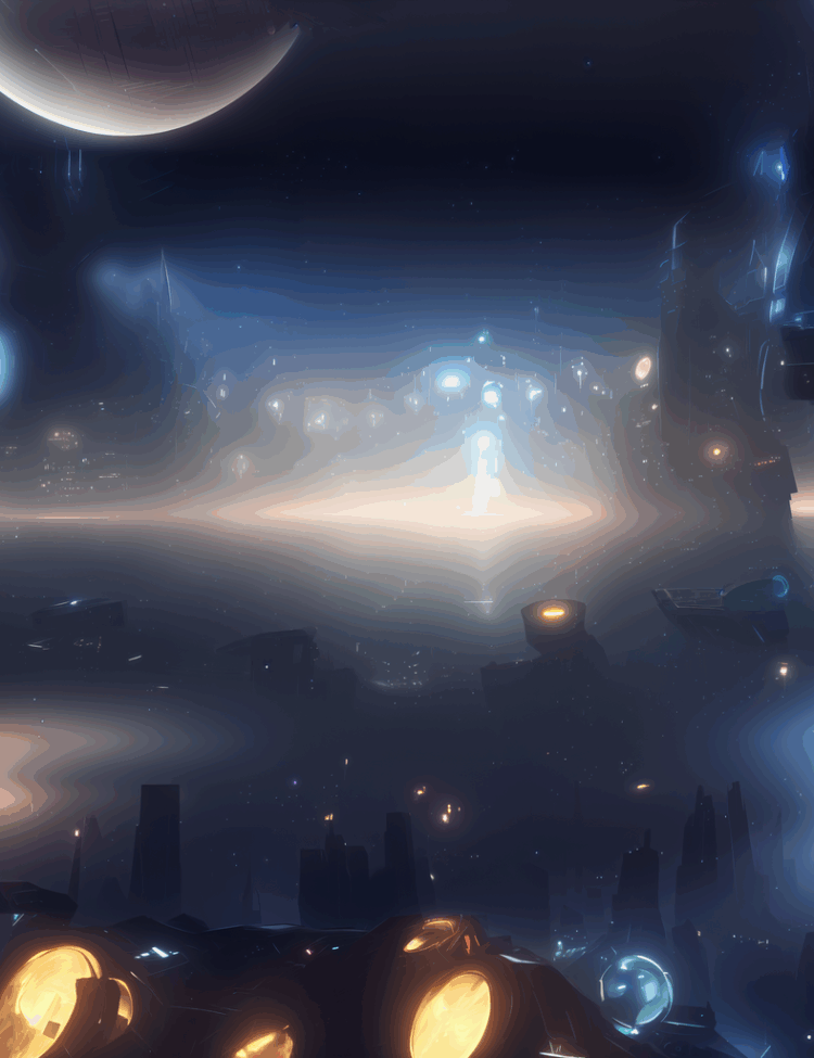 Algorithmically-generated AI science-fiction artwork featuring an advanced, high-tech metropolis in the distant future, created using the Stable Diffusion V1-4 AI diffusion model.