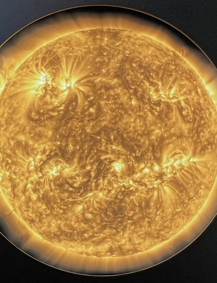 The image was captured in extremely short-wave UV light by the Solar Orbiter spacecraft, launched in 2020. In this wavelength range, the corona – the outer, much hotter layer of the solar atmosphere – becomes visible.