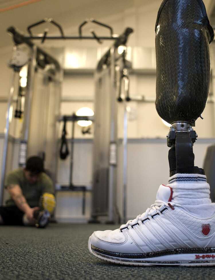 A soldier with a prosthetic leg is pictured at the Personnel Recovery Centre in Edinburgh.