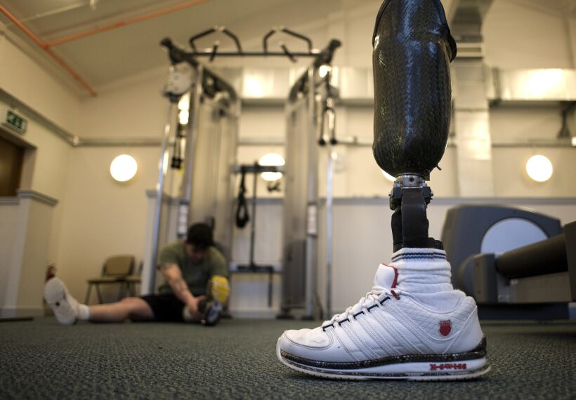A soldier with a prosthetic leg is pictured at the Personnel Recovery Centre in Edinburgh.