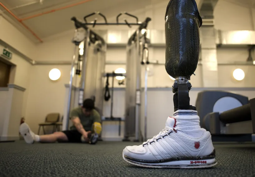 A soldier with a prosthetic leg is pictured at the Personnel Recovery Centre in Edinburgh.