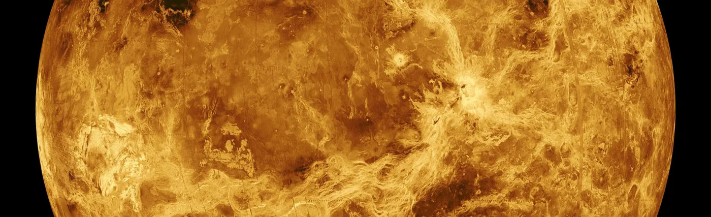 Global view of the surface of Venus is centered at 180 degrees east longitude